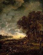 Aert van der Neer, A Landscape with a River at Evening